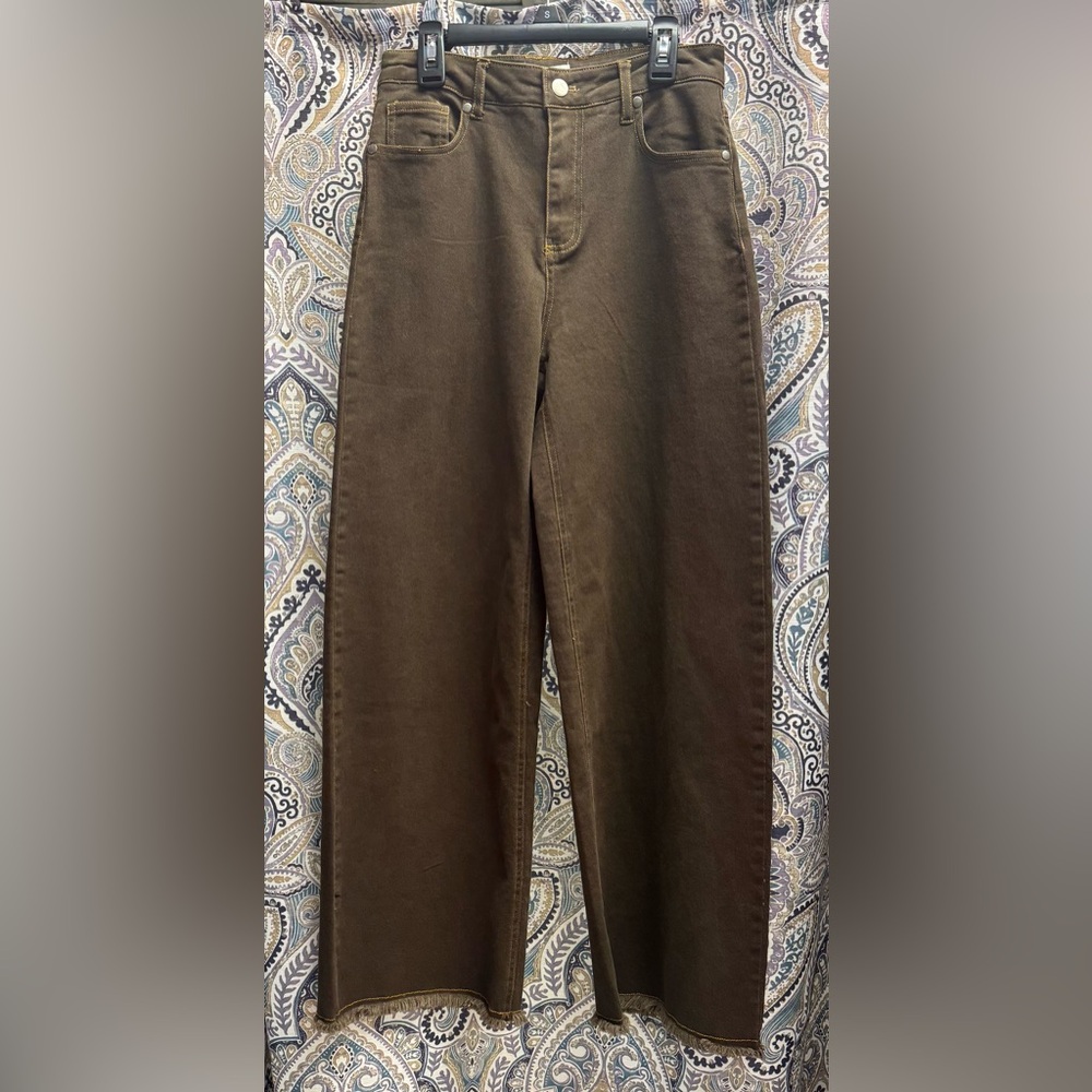 Brown Wide-Leg Twill Jeans By Easel